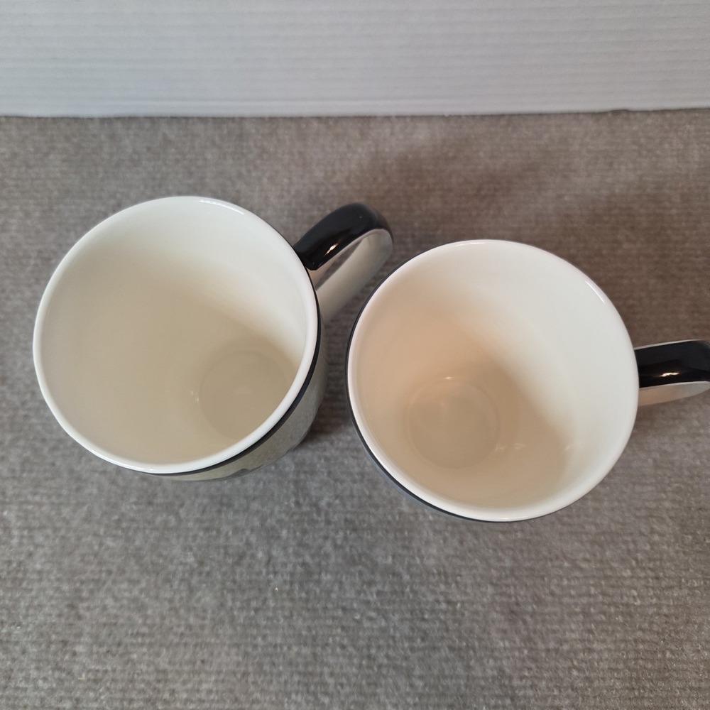 Hues N Brews Cat Coffee Mug Set of 2 Black Cat Paw Prints Blue Cream Ceramic - Picture 2 of 4
